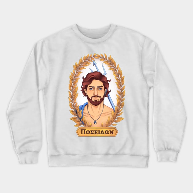 Poseidon Olympian God Greek Mythology Ποσειδων Crewneck Sweatshirt by Tati Seol